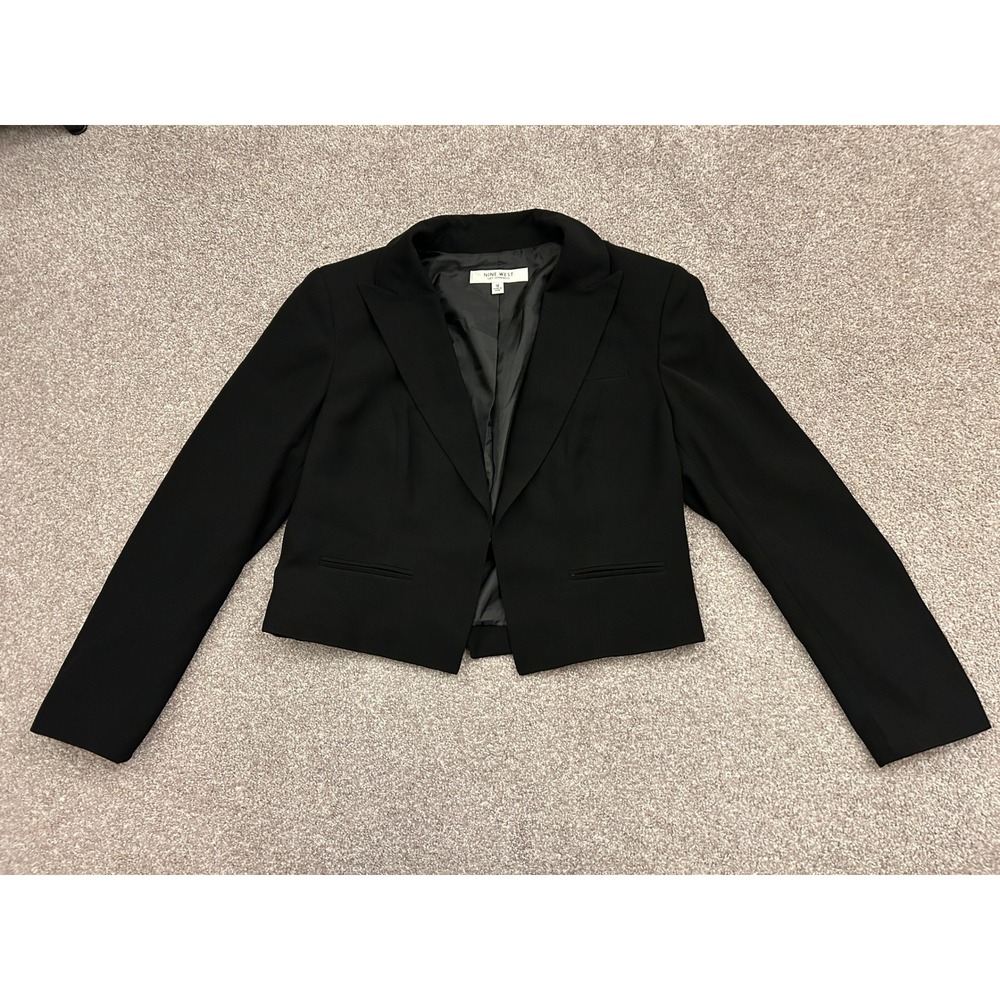 Nine West Blazer Womens 16 Black Excellent Cropped Open Front Suit Jacket